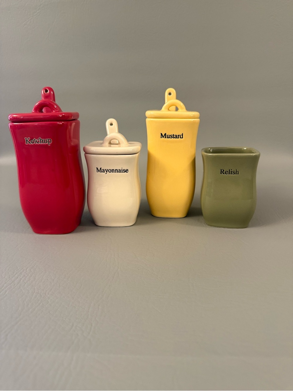 Longaberger Ceramic Condiment RETIRED Set in Pale Green, Yellow, red